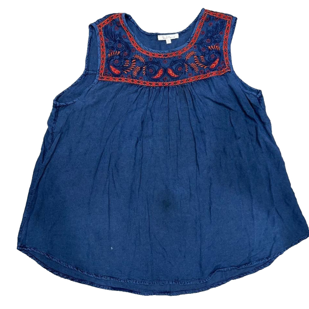 Solitare Blue and orange embroidered sleeveless top 1X A005628